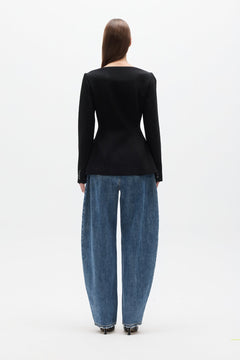 Laurent Sculpted Bateau Blazer in Black, view 4, Bayse Brand