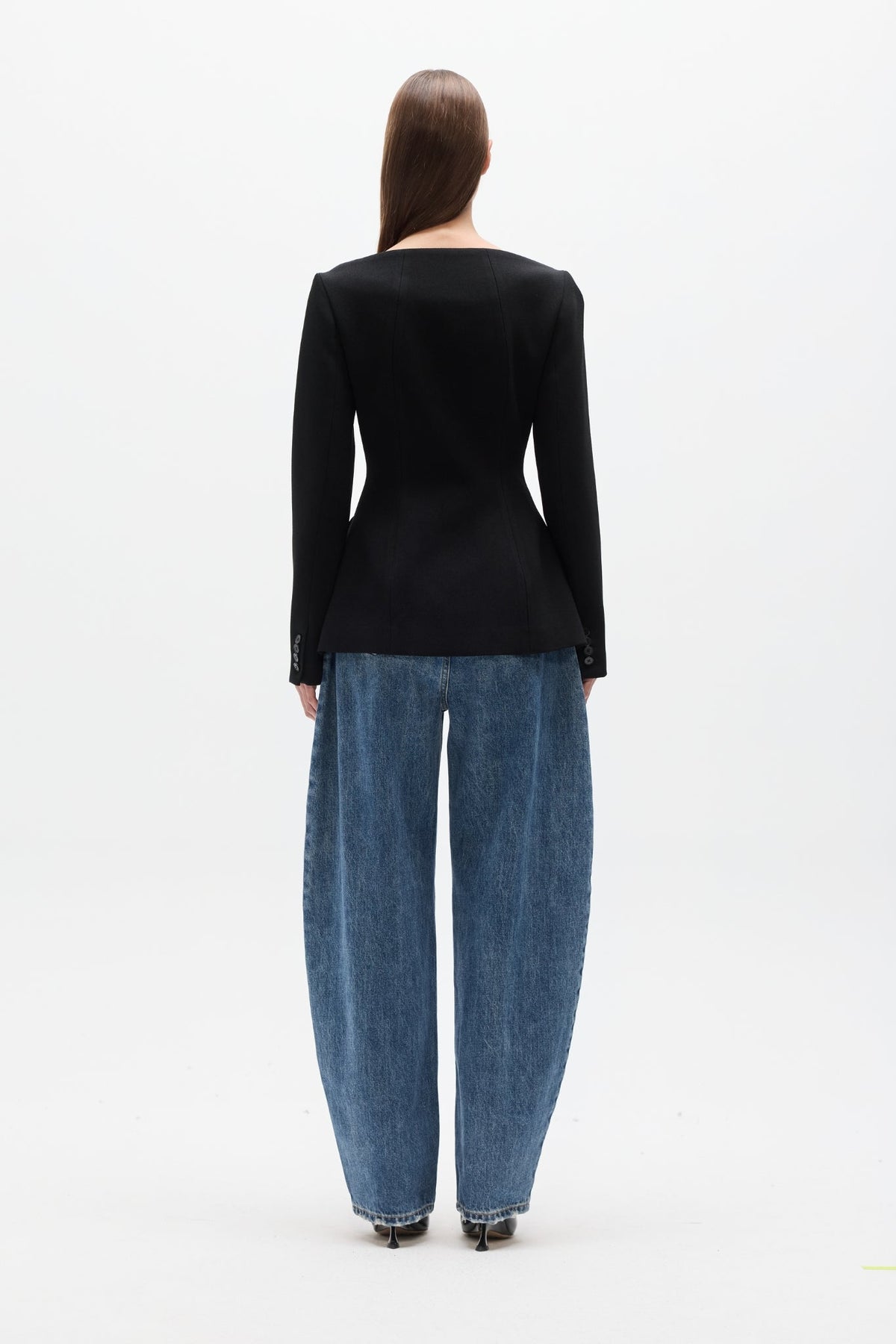 Laurent Sculpted Bateau Blazer in Black, view 4, Bayse Brand