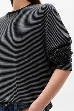 Liam Striped Long Sleeve Tee in Navy Stripe, view 3, Bayse Brand