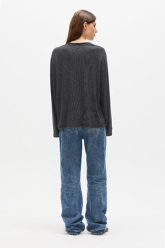 Liam Striped Long Sleeve Tee in Navy Stripe, view 4, Bayse Brand