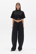 Lina Belted Mock Neck T-Shirt in Black, view 1, Bayse Brand