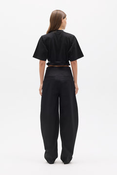 Lina Belted Mock Neck T-Shirt in Black, view 4, Bayse Brand