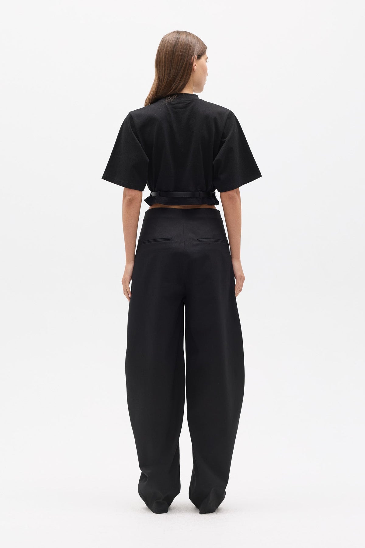 Lina Belted Mock Neck T-Shirt in Black, view 4, Bayse Brand