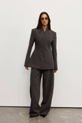 Lindsay Sculpted Stand Neck Blazer in Charcoal, view 1, Bayse Brand