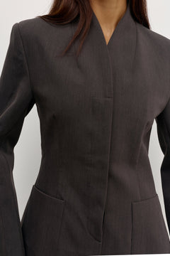 Lindsay Sculpted Stand Neck Blazer in Charcoal, view 3, Bayse Brand