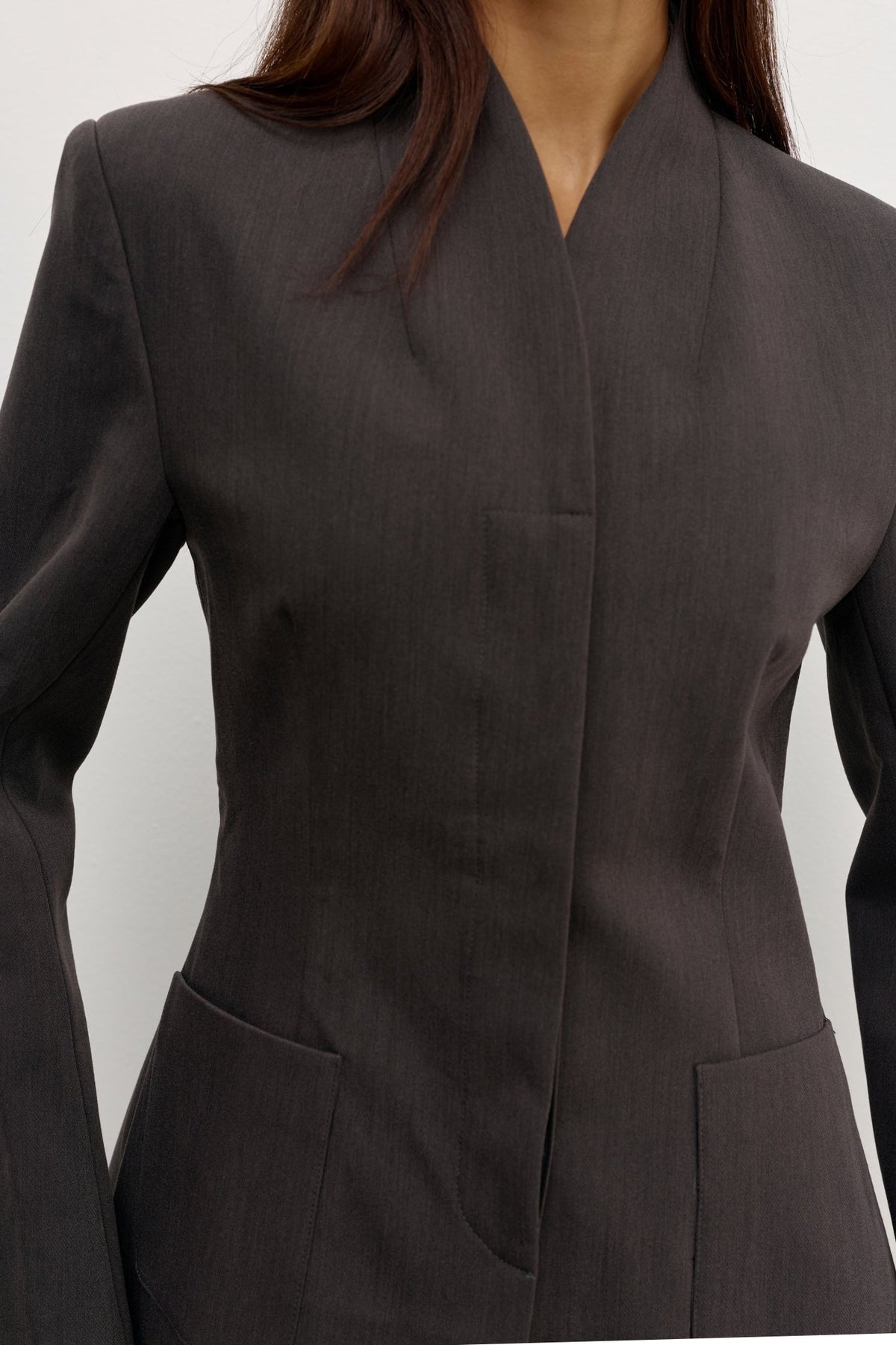 Lindsay Sculpted Stand Neck Blazer in Charcoal, view 3, Bayse Brand