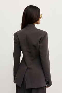 Lindsay Sculpted Stand Neck Blazer in Charcoal, view 4, Bayse Brand