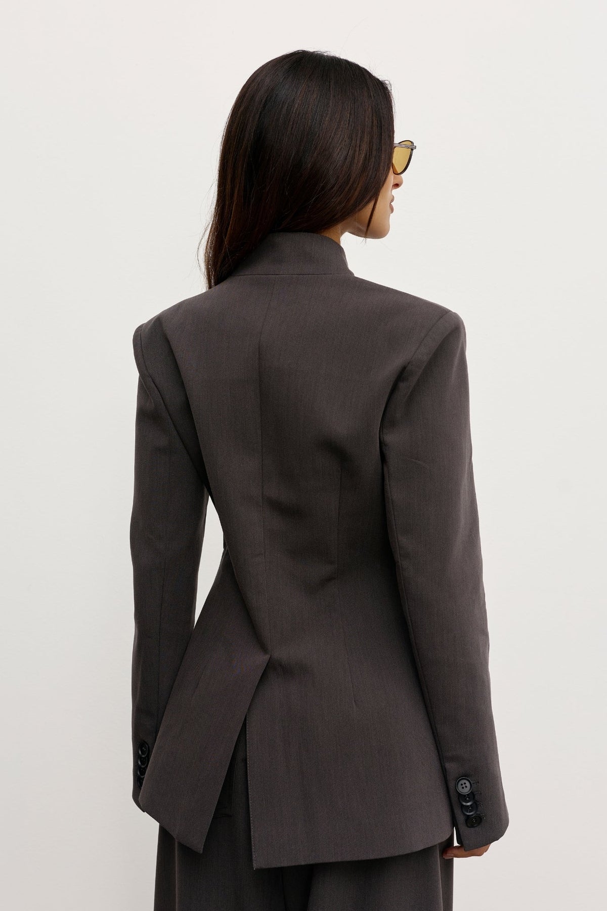 Lindsay Sculpted Stand Neck Blazer in Charcoal, view 4, Bayse Brand