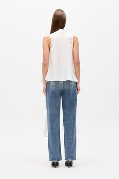 Leon Wrap Front Tie Top in White, view 4, Bayse Brand