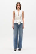 Leon Wrap Front Tie Top in White, view 1, Bayse Brand