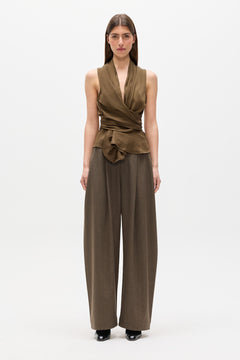 Leon Wrap Front Tie Top in Woodland, view 1, Bayse Brand
