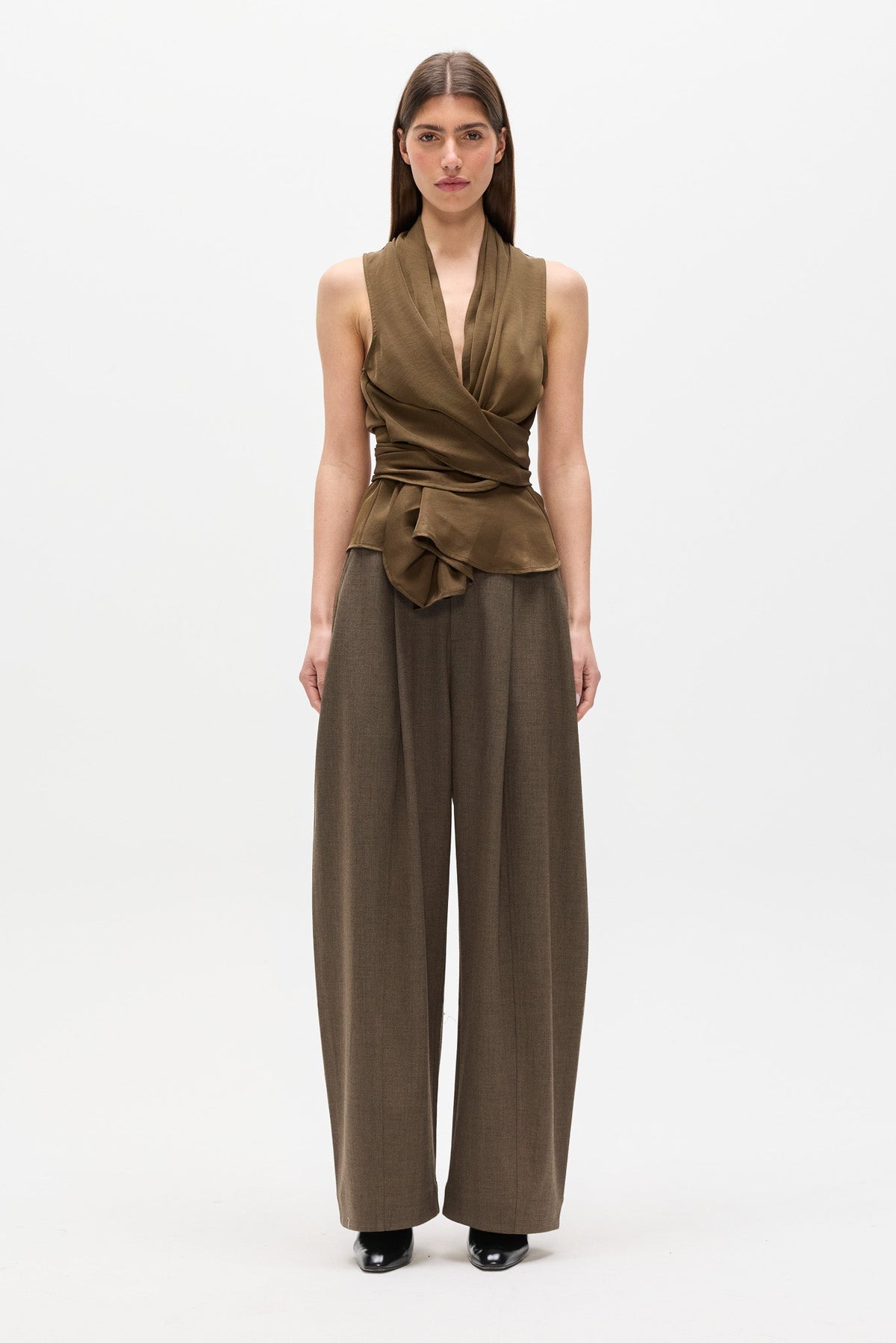 Leon Wrap Front Tie Top in Woodland, view 1, Bayse Brand