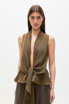 Leon Wrap Front Tie Top in Woodland, view 2, Bayse Brand