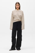 Lex Cotton Linen Long Sleeve in Mocha Stripe, view 1, Bayse Brand