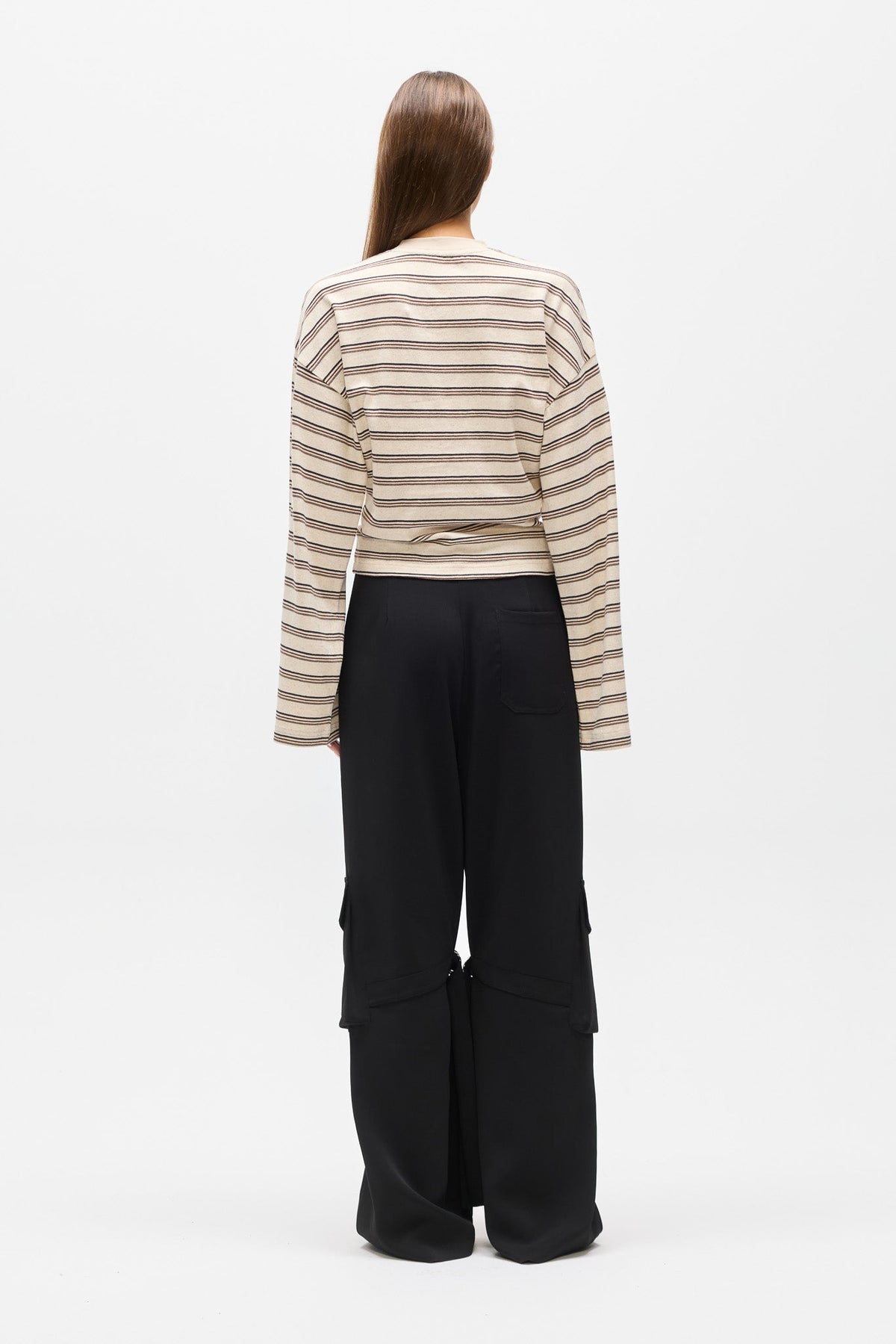 Lex Cotton Linen Long Sleeve in Mocha Stripe, view 5, Bayse Brand
