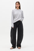 Liam Striped Long Sleeve Tee in Light Grey Stripe, view 1, Bayse Brand