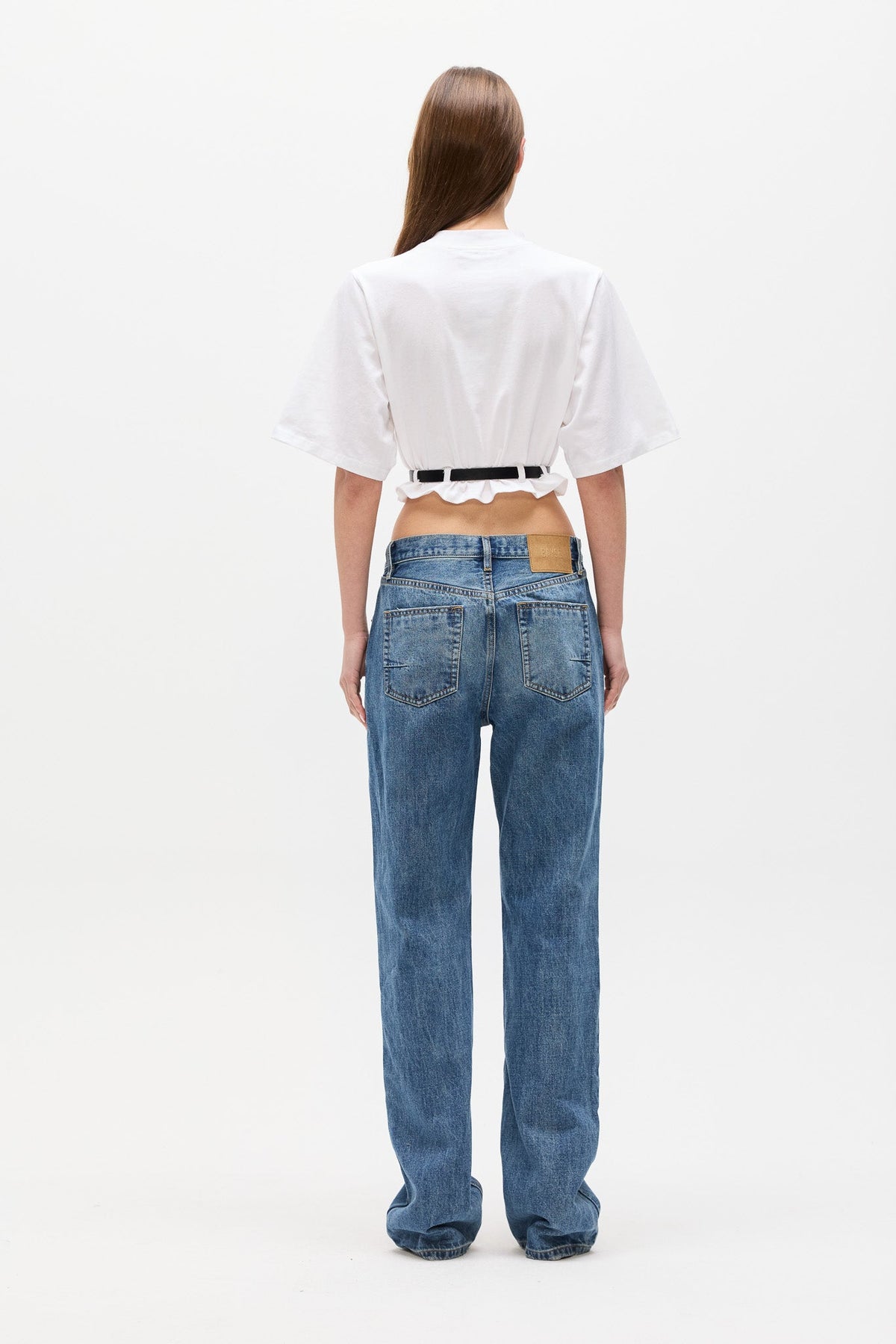 Lina Belted Mock Neck T-Shirt in Cremé White, view 4, Bayse Brand