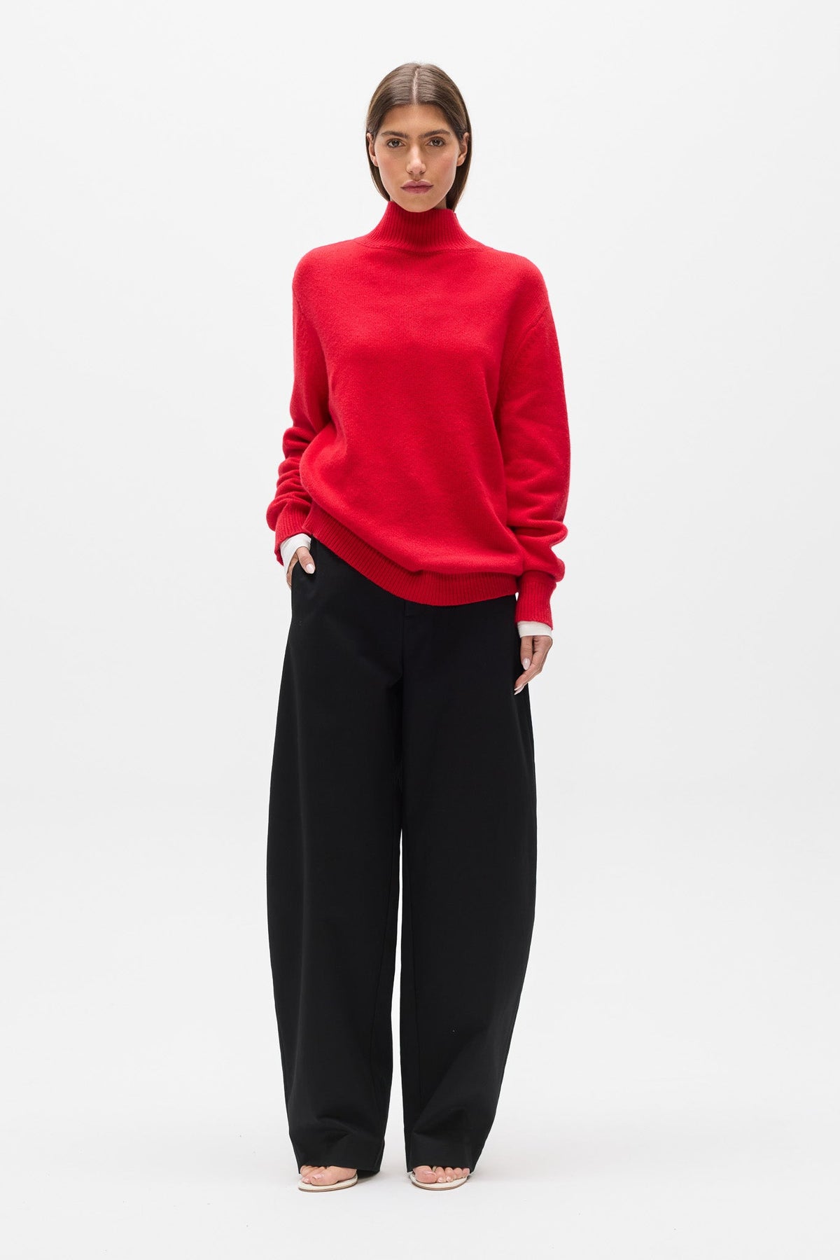 Lottie Merino Knit Turtleneck in Red, view 1, Bayse Brand