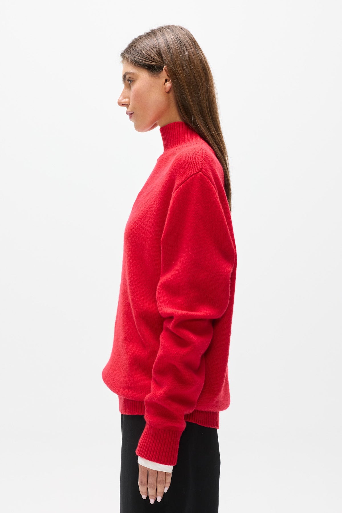 Lottie Merino Knit Turtleneck in Red, view 3, Bayse Brand