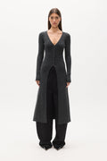 Margaux Button Front Knit Midi Dress in Charcoal, view 1, Bayse Brand