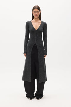 Margaux Button Front Knit Midi Dress in Charcoal, view 1, Bayse Brand
