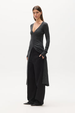 Margaux Button Front Knit Midi Dress in Charcoal, view 3, Bayse Brand