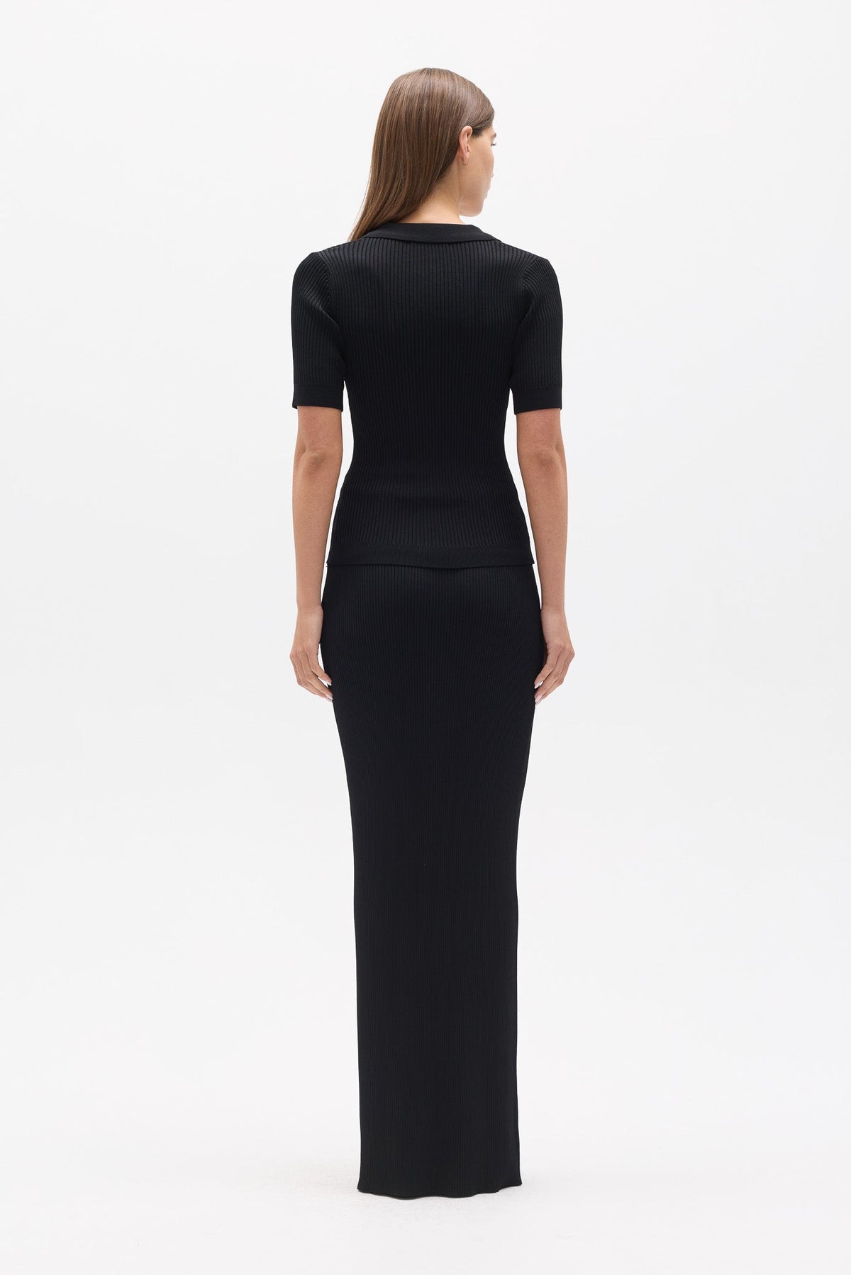 Miranda Ribbed Knit Polo Top in Black, view 4, Bayse Brand