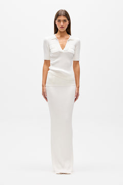 Miranda Ribbed Knit Polo Top in Ivory, view 1, Bayse Brand
