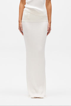 Rhylin Ribbed Knit Maxi Skirt in Ivory, view 1, Bayse Brand
