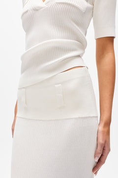 Rhylin Ribbed Knit Maxi Skirt in Ivory, view 3, Bayse Brand