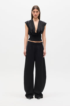 Navy Low Rise Wide Leg Pant in Black, view 2, Bayse Brand