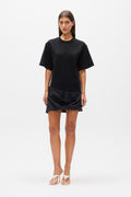 Phoebe Draped Hem T-Shirt Dress in Black, view 1, Bayse Brand
