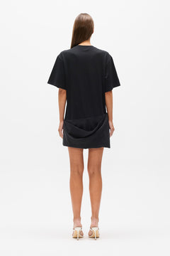 Phoebe Draped Hem T-Shirt Dress in Black, view 4, Bayse Brand