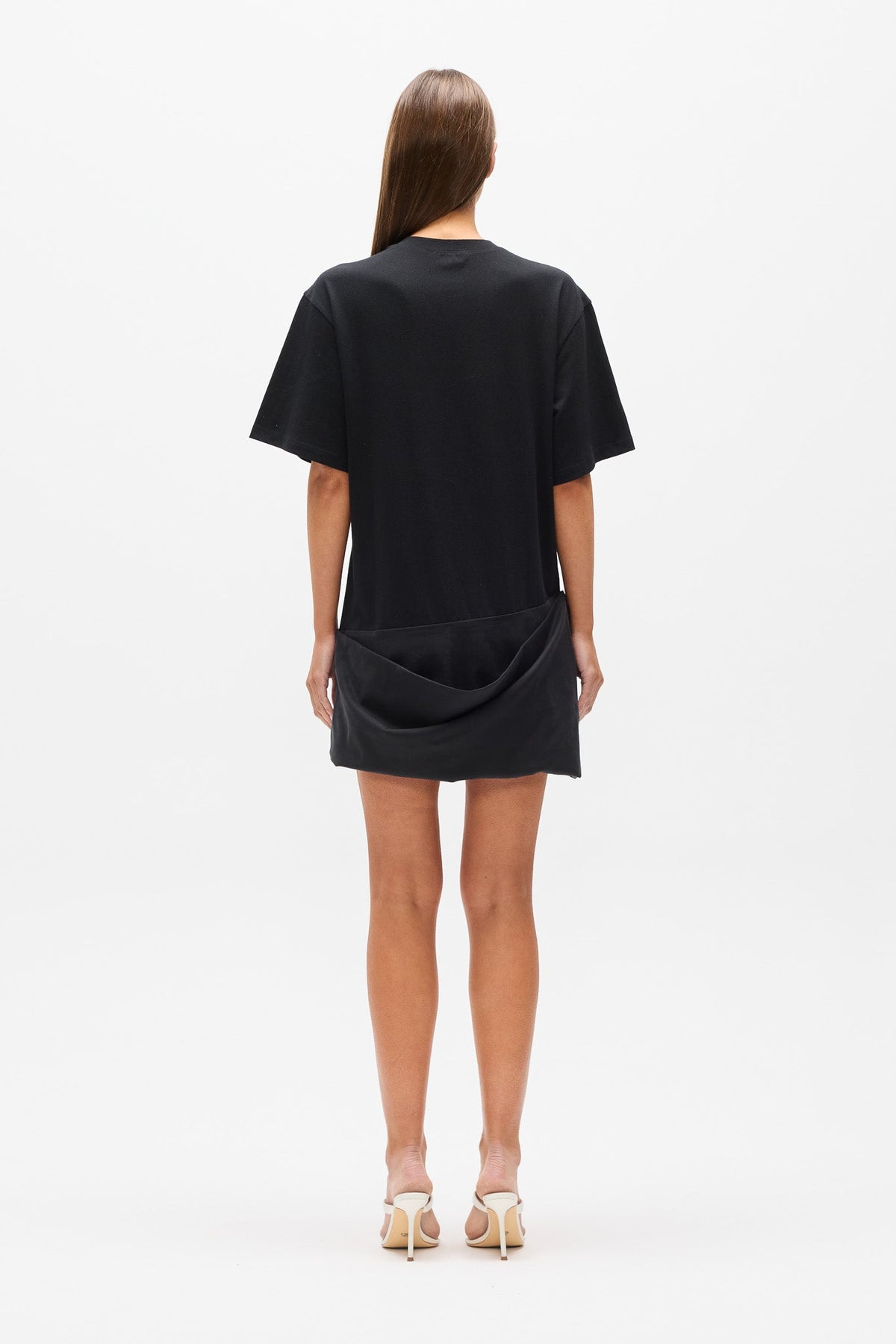 Phoebe Draped Hem T-Shirt Dress in Black, view 4, Bayse Brand