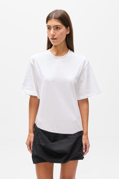 Phoebe Draped Hem T-Shirt Dress in White, view 1, Bayse Brand