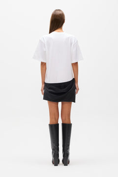 Phoebe Draped Hem T-Shirt Dress in White, view 4, Bayse Brand