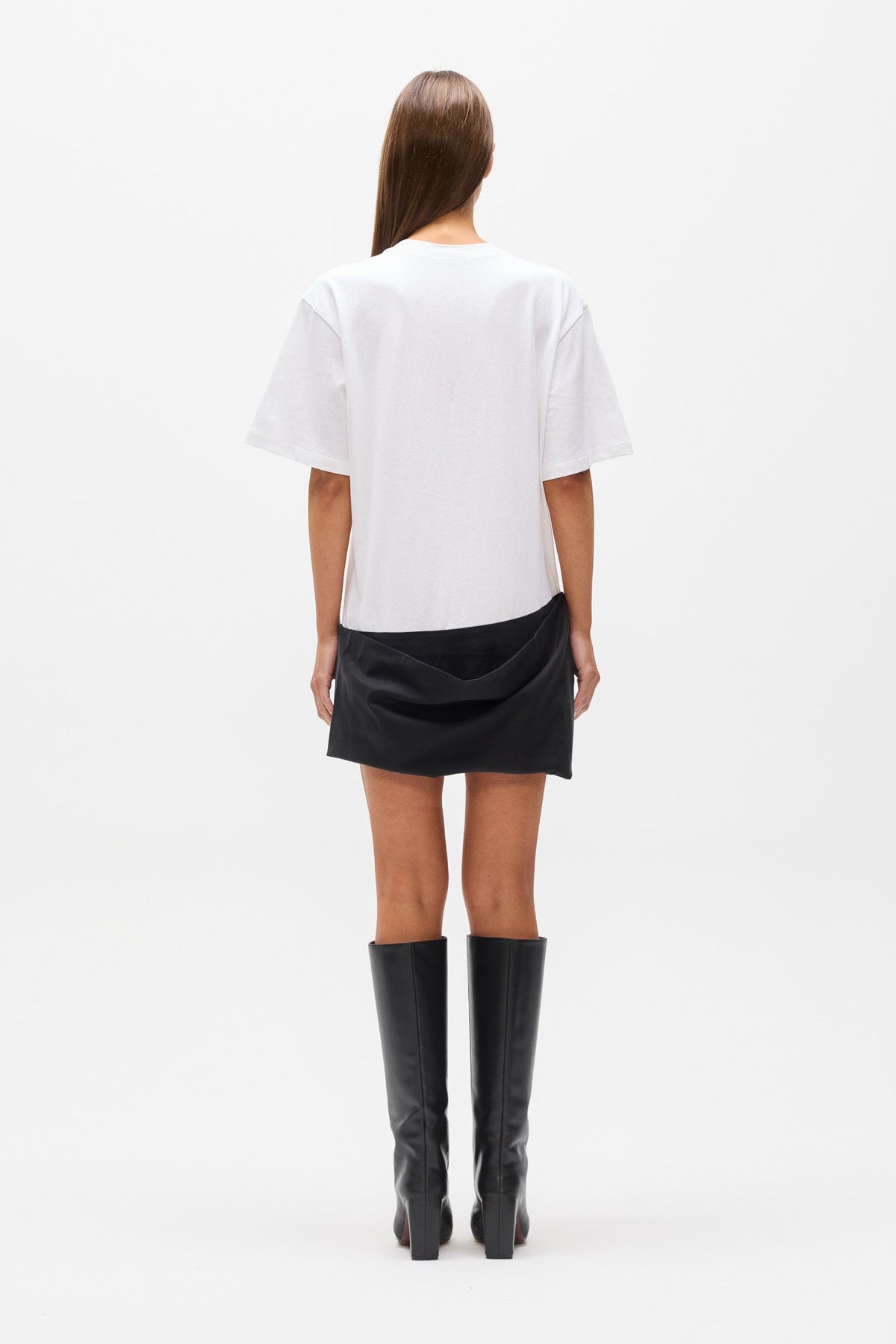 Phoebe Draped Hem T-Shirt Dress in White, view 4, Bayse Brand