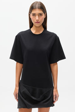 Phoebe Draped Hem T-Shirt Dress in Black, view 2, Bayse Brand