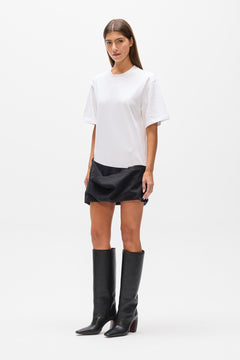 Phoebe Draped Hem T-Shirt Dress in White, view 2, Bayse Brand