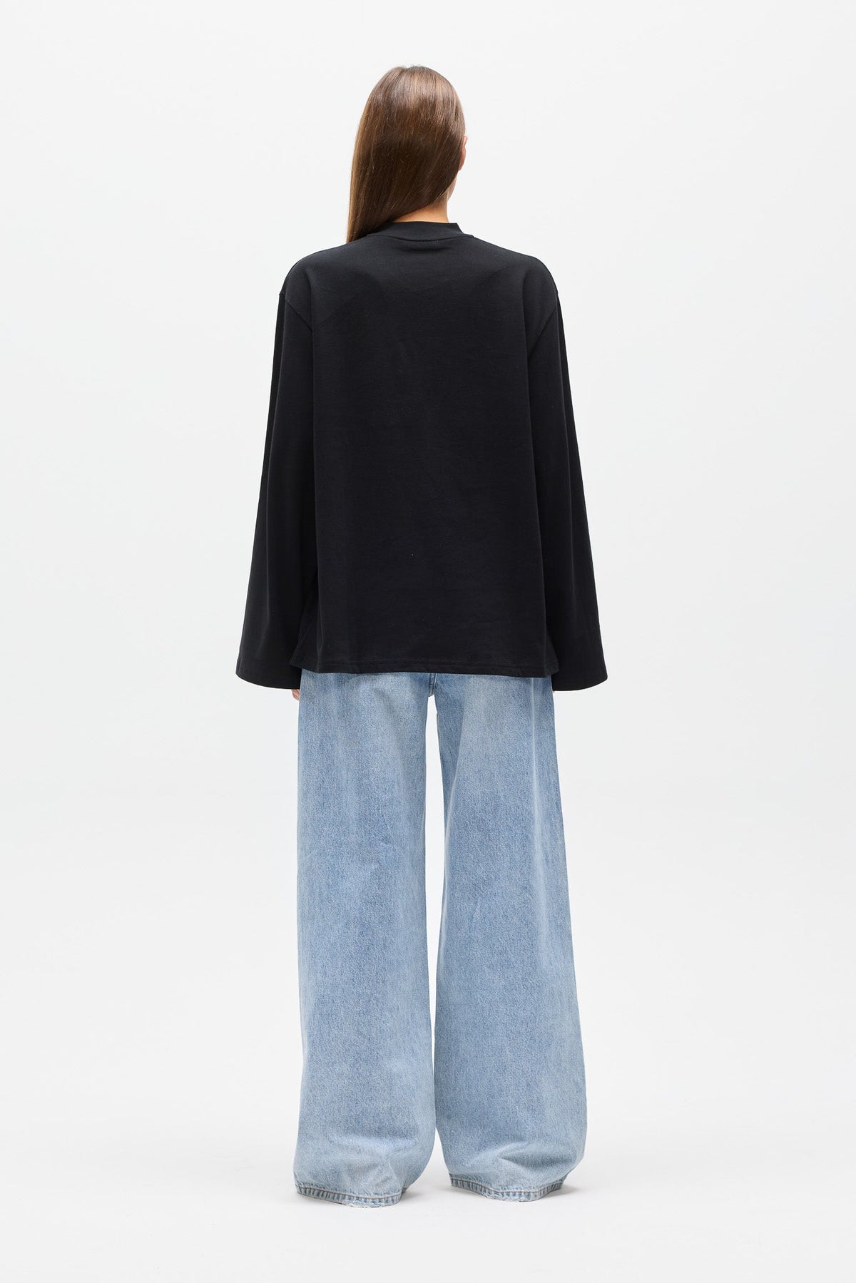 Priya V Neck Long Sleeve Top in Black, view 4, Bayse Brand