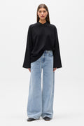 Priya V Neck Long Sleeve Top in Black, view 1, Bayse Brand