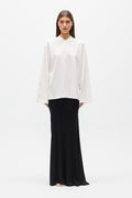 Priya V Neck Long Sleeve Top in White, view 1, Bayse Brand