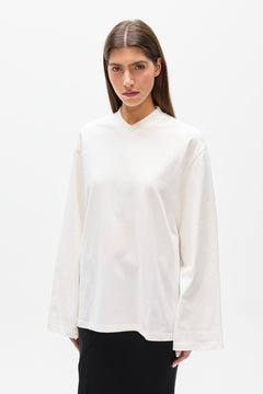 Priya V Neck Long Sleeve Top in White, view 2, Bayse Brand