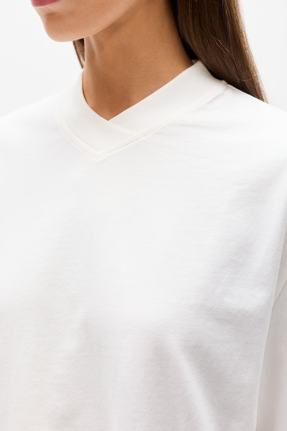 Priya V Neck Long Sleeve Top in White, view 3, Bayse Brand