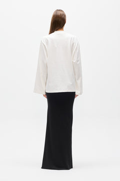 Priya V Neck Long Sleeve Top in White, view 4, Bayse Brand