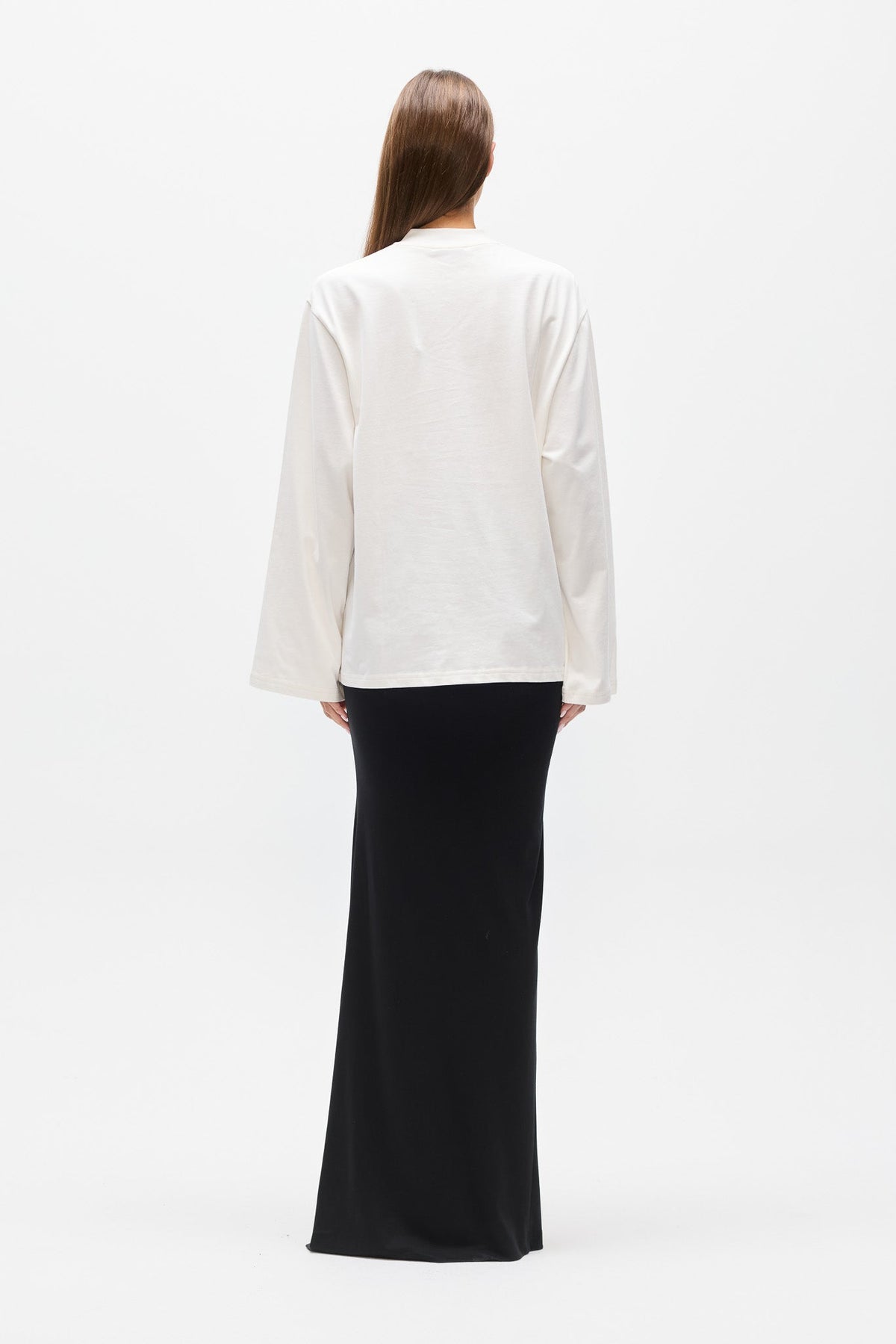 Priya V Neck Long Sleeve Top in White, view 4, Bayse Brand