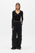 Raev Wide Leg Cargo Pant in Black, view 1, Bayse Brand