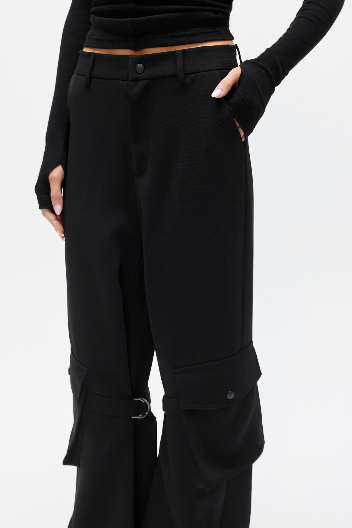 Raev Wide Leg Cargo Pant in Black, view 3, Bayse Brand