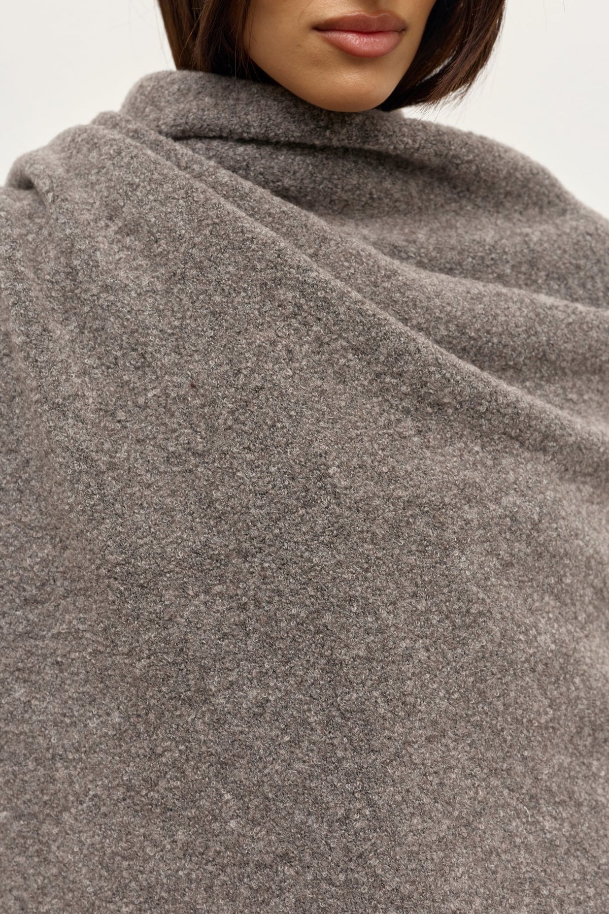 Soba Oversized Wool Blend Scarf in Beige Grey, view 3, Bayse Brand