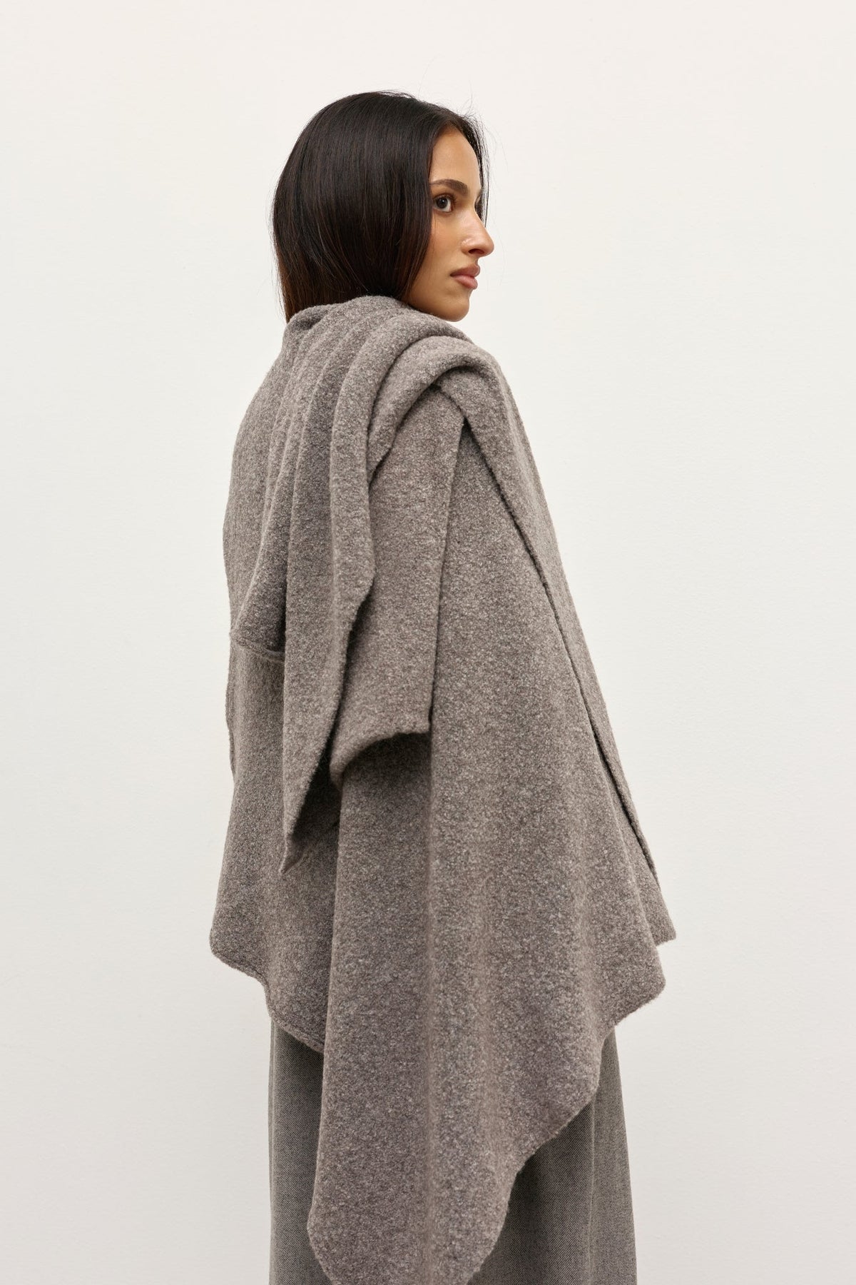 Soba Oversized Wool Blend Scarf in Beige Grey, view 4, Bayse Brand